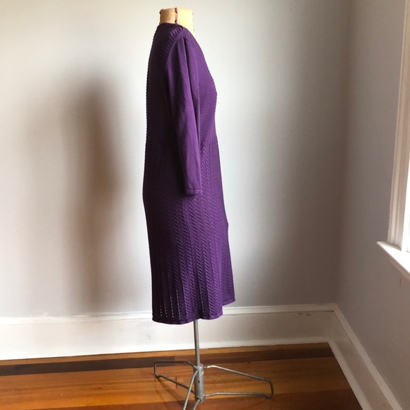 New Directions Purple Sweater Knit Dress 3/4 Sleev - Picture 2 of 9